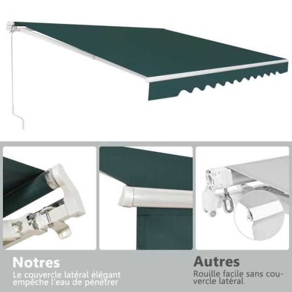 COSTWAY Infällbar manuell balkongmarkis 3X2,5M med UV-beständigt tyg, vattentåligt, justerbar vinkel i aluminium 5-35° Grön