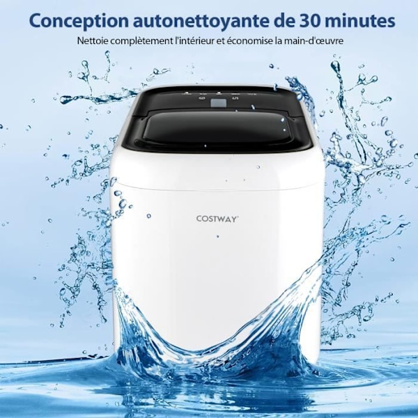 COSTWAY Counter Top Ice Maker 16 kg/dag 6-8 minuter Självrengörande 30 minuter 2L tank pekskärm Infraröda sensorer