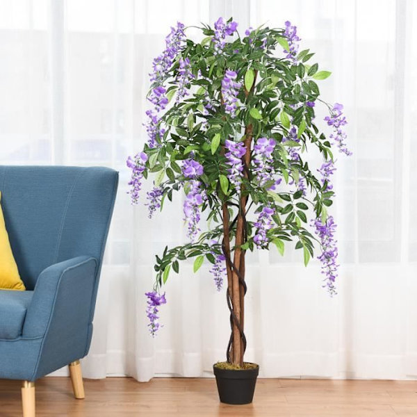 WISTERIA Keinotekoinen kasvi tekovioletteilla kukilla - ruukulla - 150 cm