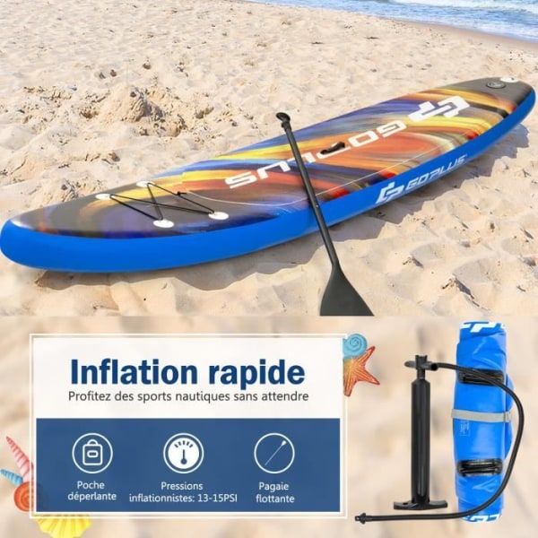 COSTWAY Stand Up Paddle Board Uppblåsbar 320x76x15CM PVC med justerbar paddel 160-210 CM Avtagbar fena Manuell Pump Sky Style