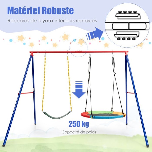 COSTWAY Portik med Rund Hängmatta Ø100CM Hängmatta med Selen 1,2m Belastning 250KG - 2 Fästmetoder