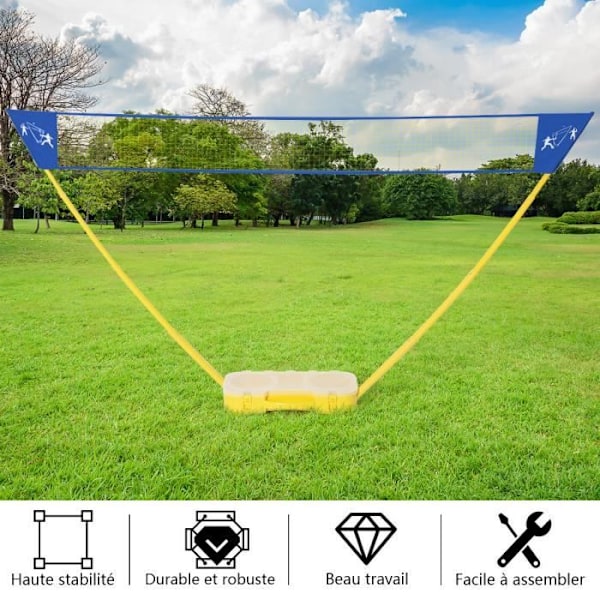 COSTWAY Portable Badmintonnet 3M x 1,5 M med Opbevaringsbase og Transporttaske, 2 Ketchere, 2 Fjerbolde til Strandspil