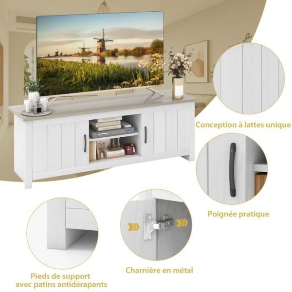 COSTWAY 60" tv-stativ med 4 rum 2 døre 2 kabelstyringshuller, til stue, soveværelse, 145 x 39,5 x 49,5 cm, Grå