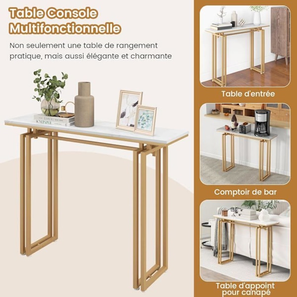COSTWAY-konsolipöytä, marmoriefekti - 110 x 30 x 81 CM, skandinaaviset eteisen kalusteet, kultainen metallikehys vitt och guld
