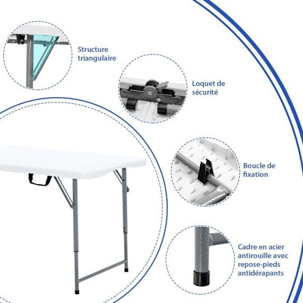 COSTWAY hopfällbart bord, picknickbord med 3 justerbara höjder, bärbart matbord för camping, fest