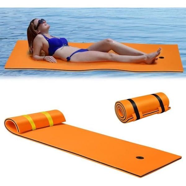 COSTWAY XPE skum flydemåtte 210x66CM 3 lag med elastisk bindebånd 1,5M bæreevne 60KG til swimmingpool/strand orange