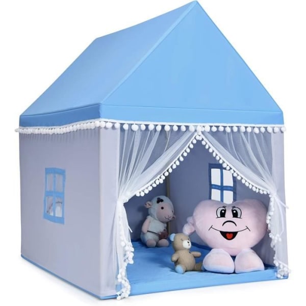 COSTWAY tält för 4 barn, lekstuga inomhus/utomhus med tvättbar matta 120 x 105 x 140 CM (L x B x H), Blå