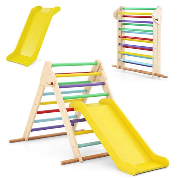 COSTWAY Vauhtimäki, jonka runko on valmistettu pyökistä, Montessori-leikkipaikka, Vankka rakenne, Kestävyys 50KG, 1-vuotiaille ja yli, Värikäs färgrik