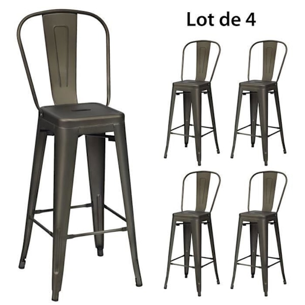 COSTWAY Set med 4 vintage metallbarstolar, sitthöjd 76 cm, med robust hög rygg, max belastning 150 kg