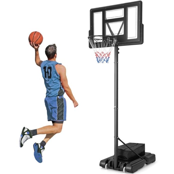 COSTWAY Fristående basketbåge-11 nivåer Höjd 2,9-3,65M-Backboard 110 cm-Uppladdningsbar bas-viktväska-2 nät