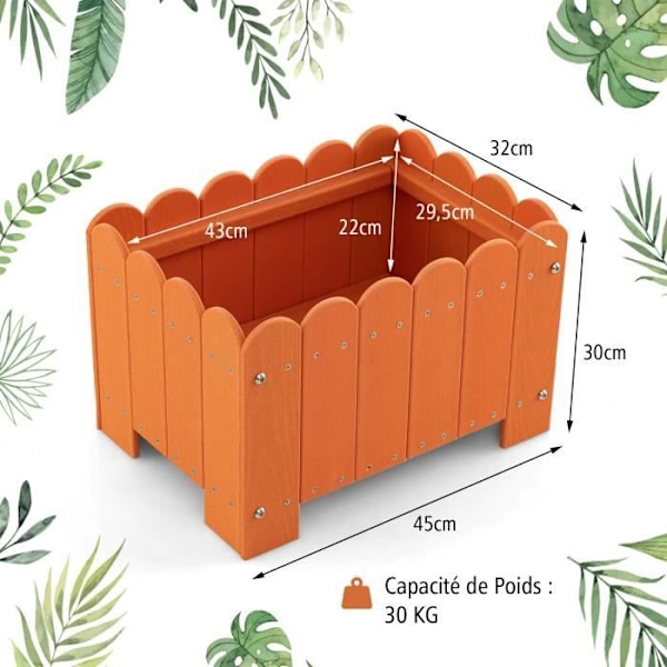 COSTWAY-setti, 2 HDPE-kasvispuutarharuutua - Viemärireiät, Aidan muotoilu, Vahvistettu poikkipalkki, Kukkalaatikko - Oranssi Orange