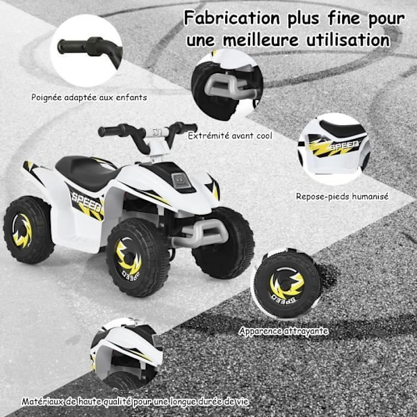COSTWAY Elektrisk Quad til børn 6 V 4,5 Km-H max. Buggy bil til børn 3 år+ hvid Vit