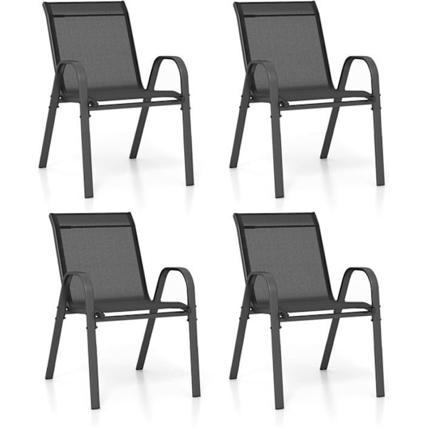 COSTWAY Sæt af 4 Havestole, Tekstil i Textilene, Stapelbare Spisestole med Armlæn, til Patio Terrasse, Sort Svart