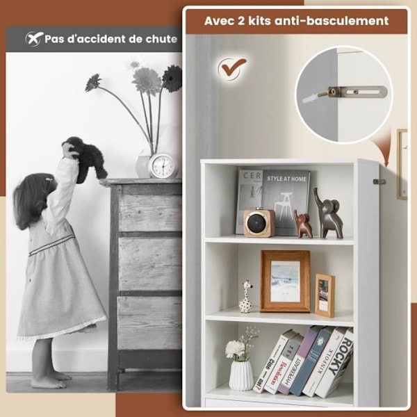 COSTWAY 4-lags reol - 60 x 38 x 120 CM - Skuffe - Anti-vippeanordning - Møbel/opbevaringshylde - Hvid