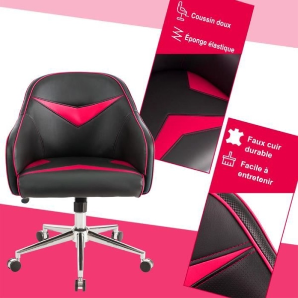 COSTWAY Ergonomisk vridbar kontorsstol - justerbar höjd 80,5-90,5 CM, stol i konstläder - last 120 KG Röd