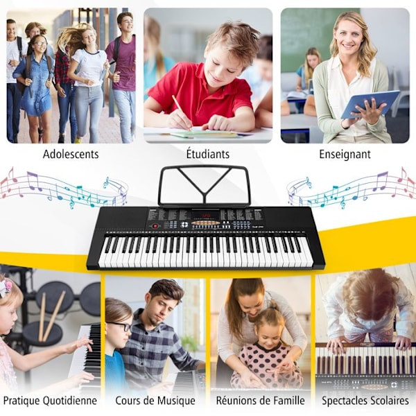 COSTWAY Digitale Klaver 61 Taster, 300 Rytmer, 300 Timbrer, 50 Demos, 3 Undervisningsmuligheder, LED Skærm, Mikrofon, Notestativ