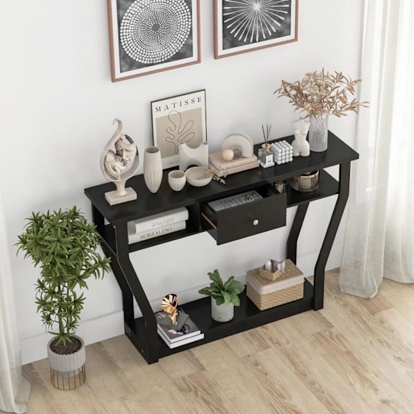 COSTWAY konsolbord med 1 skuffe og 2 opbevaringsrum, Country Style, Sort Svart