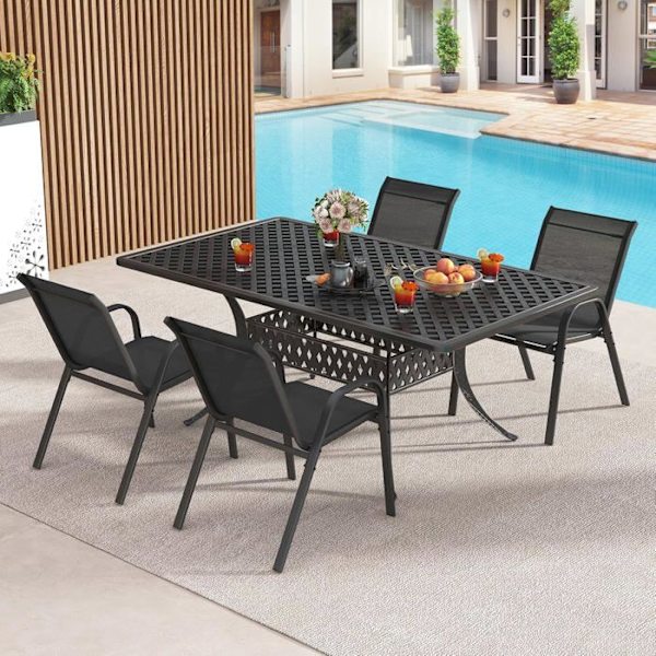 COSTWAY Sæt af 4 Havestole, Tekstil i Textilene, Stapelbare Spisestole med Armlæn, til Patio Terrasse, Sort Svart