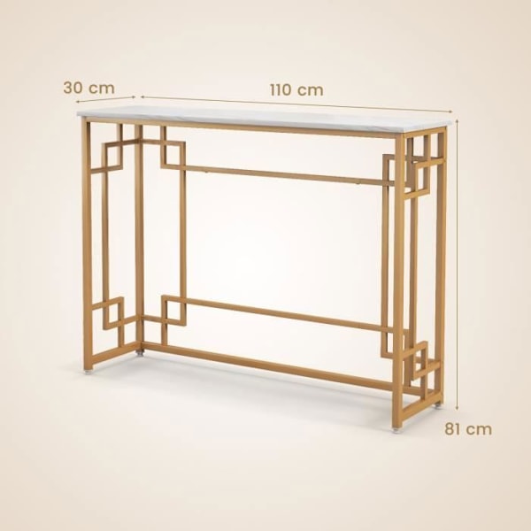 COSTWAY Konsolentrémøbler, marmoreffekt - 110 x 30 x 81 CM - Konsolbord i kinesisk stil i guldmetalramme til entre, stue Vitt och guld