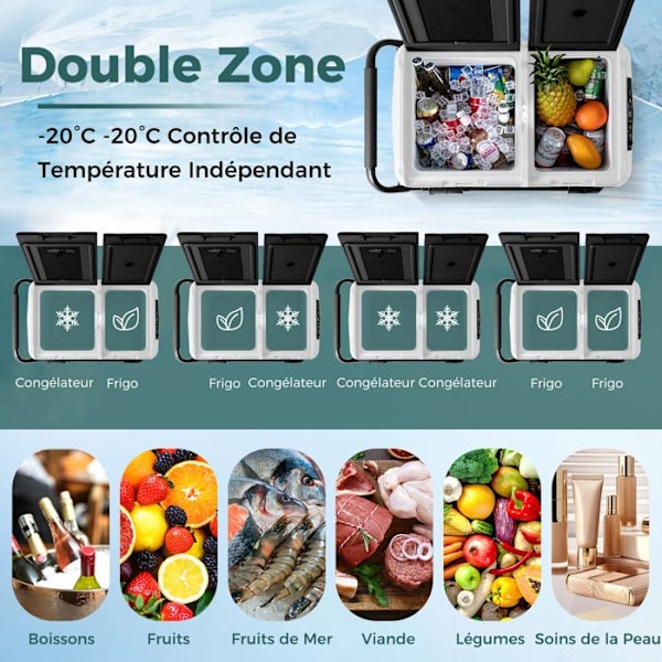 COSTWAY Bärbart bilkylskåp 12/24V-Dual Separata zoner 40 L-ECO/Max Mode-3 Power Modes-LED Touch Panel