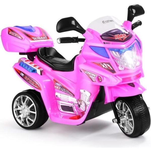 COSTWAY Elmotorcykel för barn 6 V 3-hjulig skoter med LED-strålkastare 37-84 månader Max belastning: 25 kg Rosa