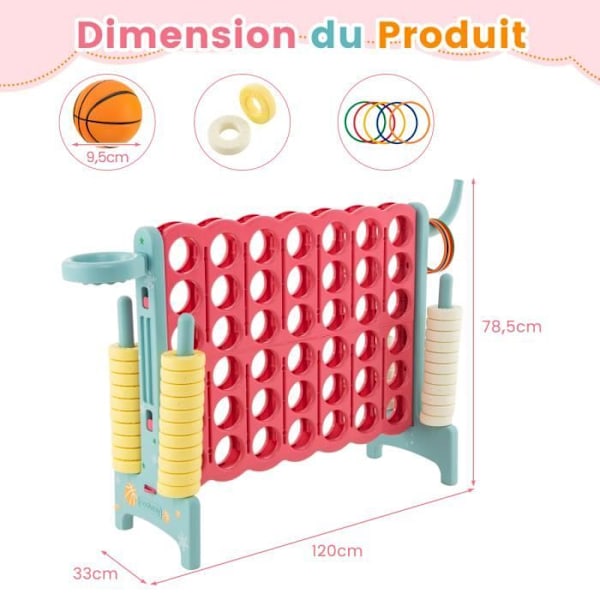 COSTWAY Power Game 4 Giant-Basket-ringkastning 42 stycken-snabbspak-BPA-fri-Familjespel-Blå