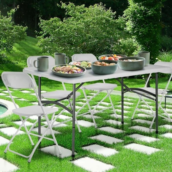 COSTWAY sammenklappelig campingbord - Hvid - 150 x 72 x 74 cm - Vandafvisende i robust plastik Vit