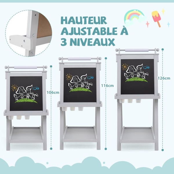 COSTWAY Dobbelt-sidet Børnetavle med Magnetisk Hvid Tavle og Udskifteligt Papir Rulle 3 år+ Grå