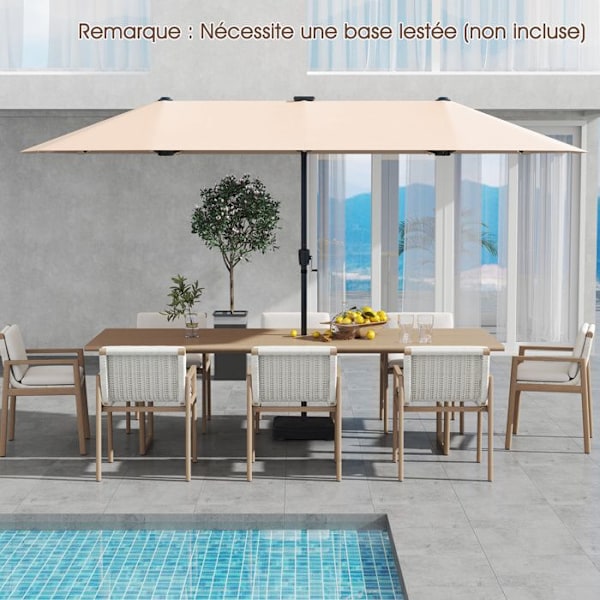 Rektangulær Have Parasol 392 x 212 x 222 cm - COSTWAY - 108 LED'er - 12 Stærke Spidser til UV-Beskyttelse Beige