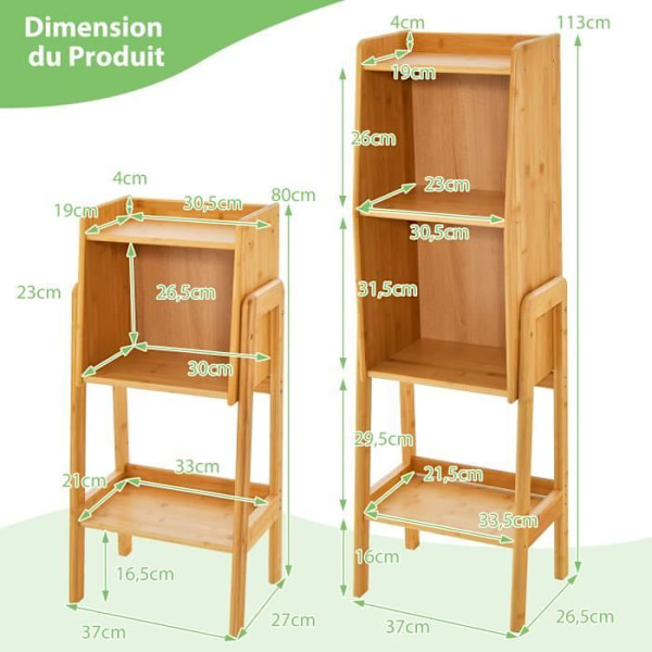 COSTWAY 4-lags bambus reol, fritstående hylde, til lille plads, soveværelse, stue, køkken, 26,5 x 37 x 113 cm