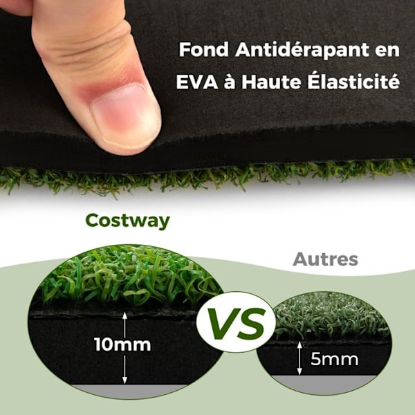 COSTWAY Golf træningsmåtte 152 x 117 x 2,5 cm med 2 tee-positioner og 2 justeringspinde 6 forborede tee-huller