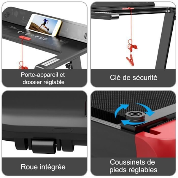 COSTWAY Foldbart Løbebånd APP Kontrol 0,96-12 km/t Bluetooth 12 Programmer LED Display og enhedssupport Rød