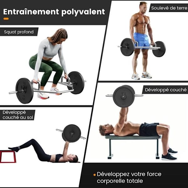 COSTWAY Hexagonal Olympic Trap Bar Tyngdlyftningsdiameter 25 mm Last 226 kg med platta eller upphöjda räfflade handtag
