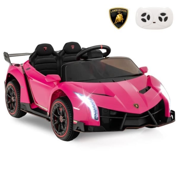 Lamborghini Elbil 12V/7 Ah til børn, 2,4 G Fjernbetjening, Hydrauliske døre, LED, Horn, MP3, USB, 3-8 år, Pink Rosa