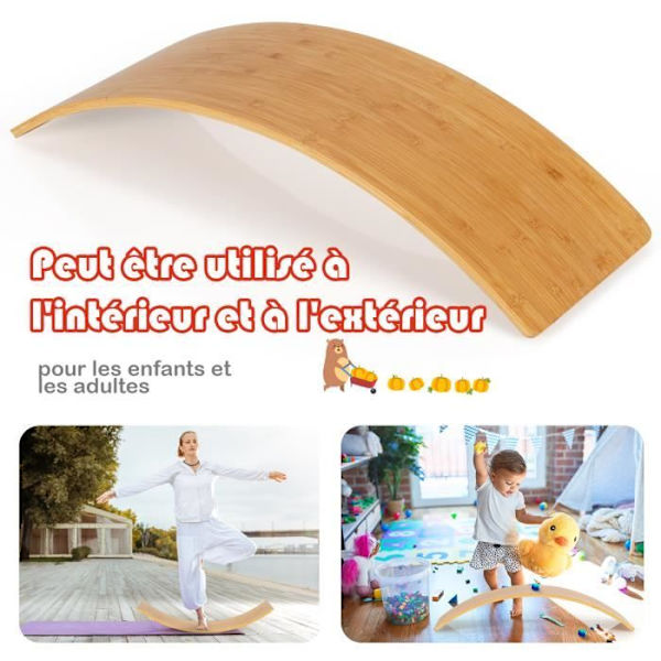 COSTWAY Bamboo Rocker Træningsbalancebræt med afrundede kanter 90,5 x 30 x 16,5 cm Belastning 150 kg til småbørn
