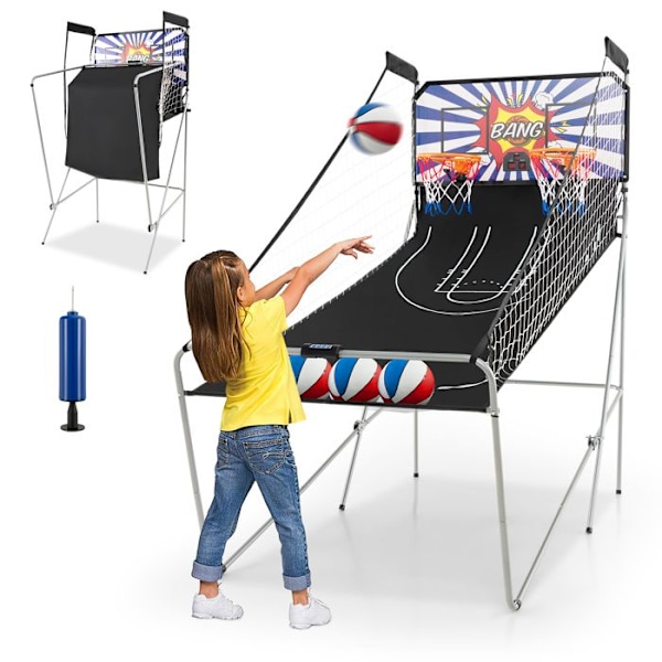COSTWAY Basketball Arcade Spil, Foldbar med 2 Kurve, 4 Bolde, Pumpe, Point System, 1 til 4 Spillere, Blå+Hvid