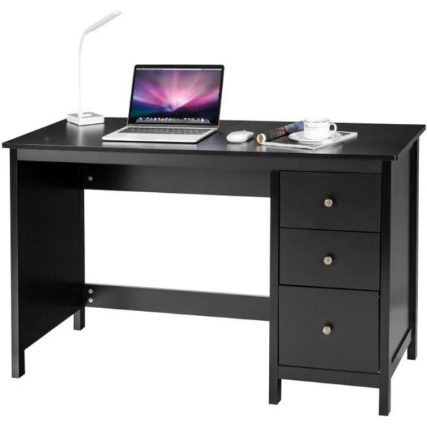COSTWAY computerbord, computerbord 120 x 50 x 75 cm Rummeligt med 3 skuffer, moderne stil sort farve Svart