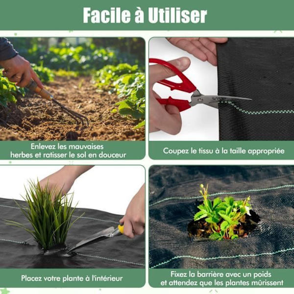COSTWAY Mulch Cloth 50M x 1M-Ukrudtsbekæmpelse-Anti-UV-stof 60g-m2-med klar og lige ledelinje-sort Svart