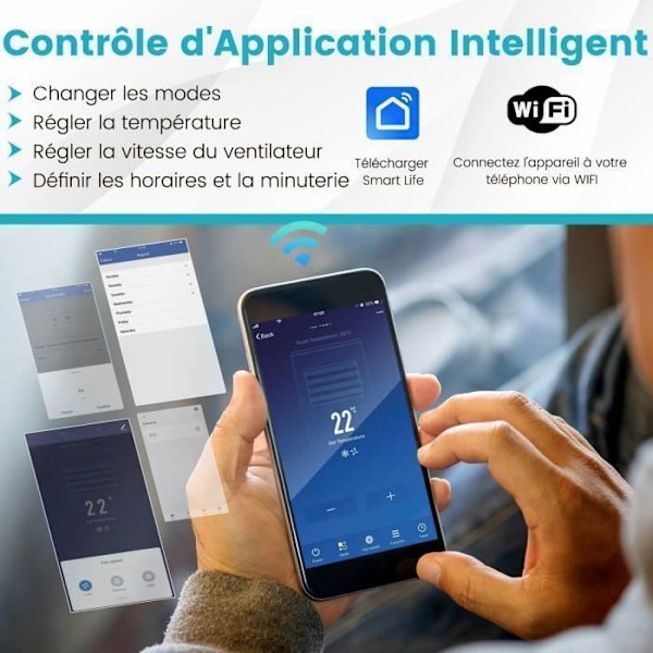 6 in 1 Hiljainen Kannettava Ilmastointilaite 14000 BTU R290 COSTWAY - Lämmitys/Jäähdytys - APP-ohjaus/LED-näyttö/Kaukosäädin