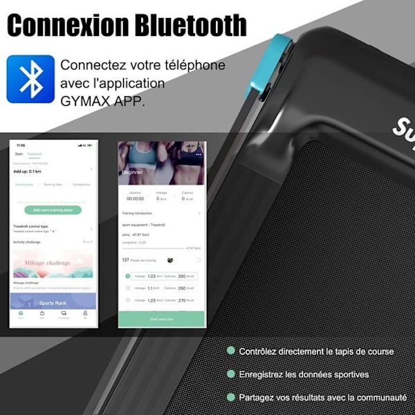 COSTWAY kokoontaitettava juoksumatto APP Control 0,96-12 km/h Bluetooth 12 Programs LED-näyttö ja merilaitteiden tuki
