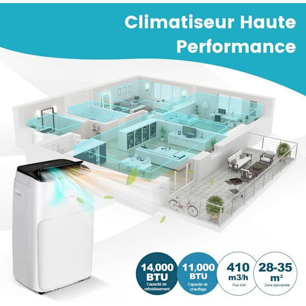 6 in 1 Hiljainen Kannettava Ilmastointilaite 14000 BTU R290 COSTWAY - Lämmitys/Jäähdytys - APP-ohjaus/LED-näyttö/Kaukosäädin