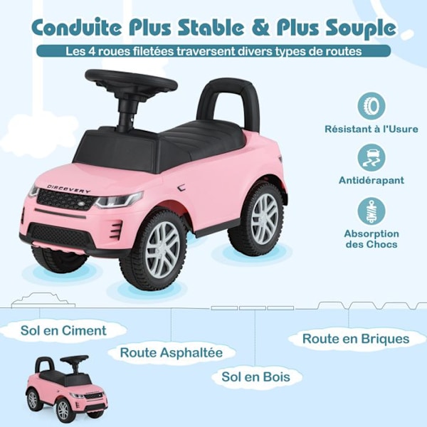 COSTWAY Land Rover Porteur til Børn med Rat, Klaxon, Motormet, Opbevaring under Sædet, til 12 til 36 Måneder, 25 kg, Rosa