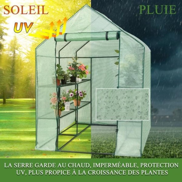 COSTWAY 4? Anti-UV trädgårdsväxthus med 8-lagers metallförvaringsställ, PE Walk-In-växthus, 143 x 143 x 195 cm