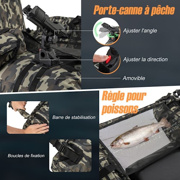 COSTWAY oppustelig fiskebåd - Fiskelineal - Finner - Stangholder - Opbevaringslomme - Pagaj - Pumpe - Taskestropper - Camouflage