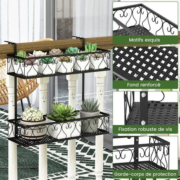 COSTWAY Smedejernsblomsthylde med 5,5-12,5 cm justerbare kroge 2 etagers hængende planteholder Samlet belastning 30 kg