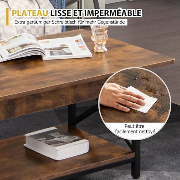 COSTWAY 2-trins sofabord, 110 x 60 x 48 CM, med X-formet metalstel, justerbare fødder, industriel stil, brun