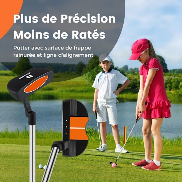 COSTWAY Børnegolftrækstativ med 5 dele sæt golfkøller med understøttelse & regnbeskyttelse, 11 til 13 år, Gul