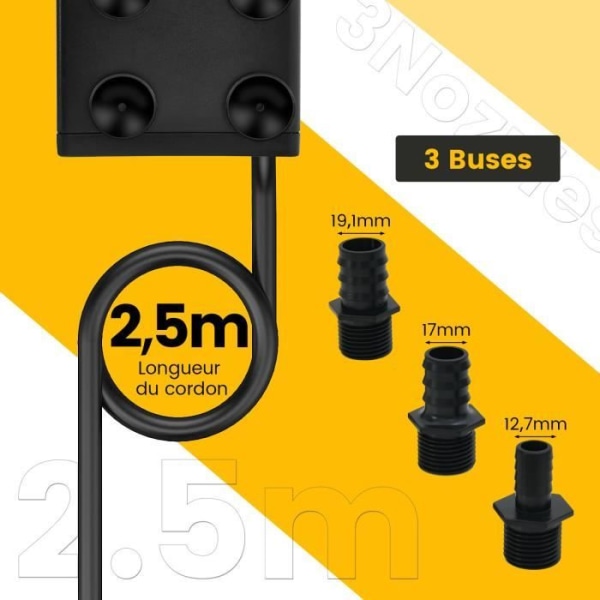 COSTWAY Mini upotettava vesipumppu 1450L-H 30W-nosto 2,5m-3 suuttimet - Erittäin hiljainen - Kuivumista estävä - Akvaario, lampi, suihkulähde