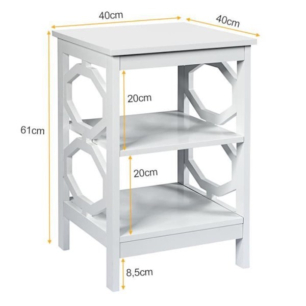 COSTWAY Sæt med 2 3-lags sengebord, enkelt og moderne sidebord, til soveværelse, stue 40 x 40 x 61 cm, hvid Vit