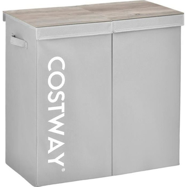 Tvättkorg - COSTWAY - 2 Fack - 118 L - 2 Separata Lock - Grå Mörkgrå
